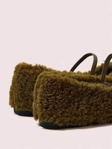 CUCCOO DOLLMOD Women's Casual Versatile Commuting Fuzzy Bow Decor Flats, Autumn/Winter For Christmas - Army Green - View 9