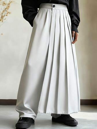 Manfinity Roghcode 男士纯色褶裥宽松时尚长裤，带口袋