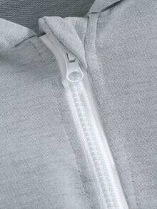 Genkimix Kids 年轻女孩休闲运动风格半拉链插肩长袖连帽宽松连衣裙 - 灰色 - 查看 5