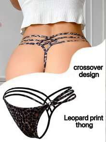 SHEIN 1pc Women's Sexy Hollow Cross Leopard Print G-String Panty - Multicolor - View 3