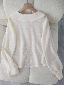 Franclia Áo cánh dài tay cổ Peter Pan Jacquard ngọt ngào thời trang mới cho nữ - Màu be - Xem 2