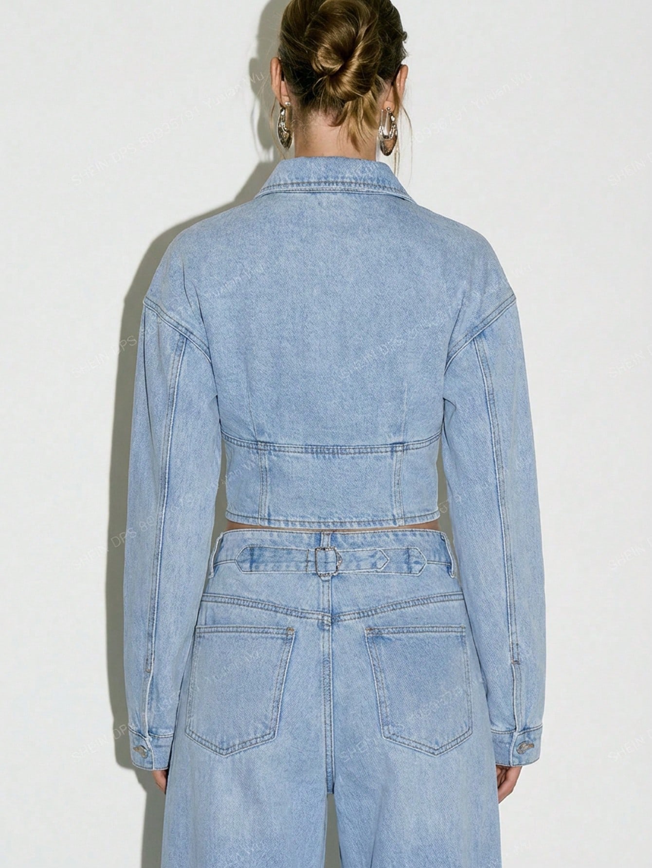 KIZN 襟付きクロップドフロントジップデニムジャケット