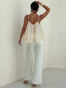 Aloruh Áo ba lỗ voan họa tiết màu mơ không tay lãng mạn cho nữ, mùa xuân/hè - Màu be - Xem 8