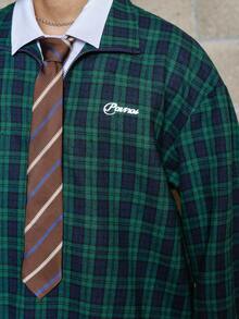 PAVTROS Men's Plaid & Letter Print Long Sleeve Shirt And Pants Casual Suit Men 2 Piece Set Street Men 2 Piece Set Men 2 Piece Set Spring Fall Academia Clothes Men Coord Set Men - Multicolor - View 6