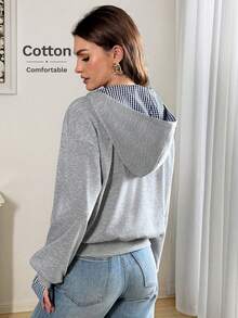 Easowa Women's Drawstring Hooded Zip-Up Contrast Color Block Casual Pullover Sweatshirt, Comfortable For Sports And Home Wear, Autumn/Winter - Multicolor - View 7