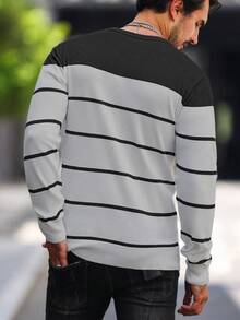 Manfinity Mode Men's Striped Crew Neck Long Sleeve Casual Pullover Sweater Men Striped Sweater , Fall Winter - Multicolor - View 2