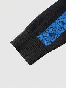 ROMWE MEN Prep Men's Embroidered Contrast Striped Pattern Pullover Sweater - Navy Blue - View 4