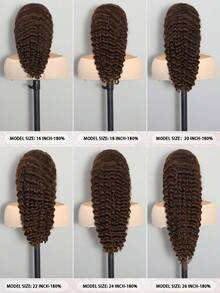 ALL READY WIG Peluca de encaje frontal de cabello humano de onda profunda de 26 pulgadas y 13x4 de densidad 180 con color marrón chocolate, pelucas frontales de encaje ondulado profundo de cabello humano coloreado, peluca sin pegamento con línea del cabello natural para mujer, con el cabello previamente despeinado - S4 - Ver 3