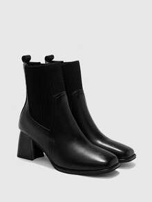 CUCCOO BIZCHIC Botas de tobillo de tacón alto y grueso versátiles y de moda para citas - Negro - Ver 7