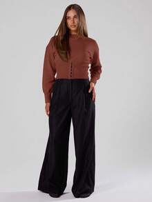 MUSERA 柔软针织收腰套头衫，春季Y2K 90年代休闲可爱基础款，适合假日、机场、夜间外出、冬季日常、晚宴、派对等场合，优雅百搭。 - 咖啡棕 - 查看 4