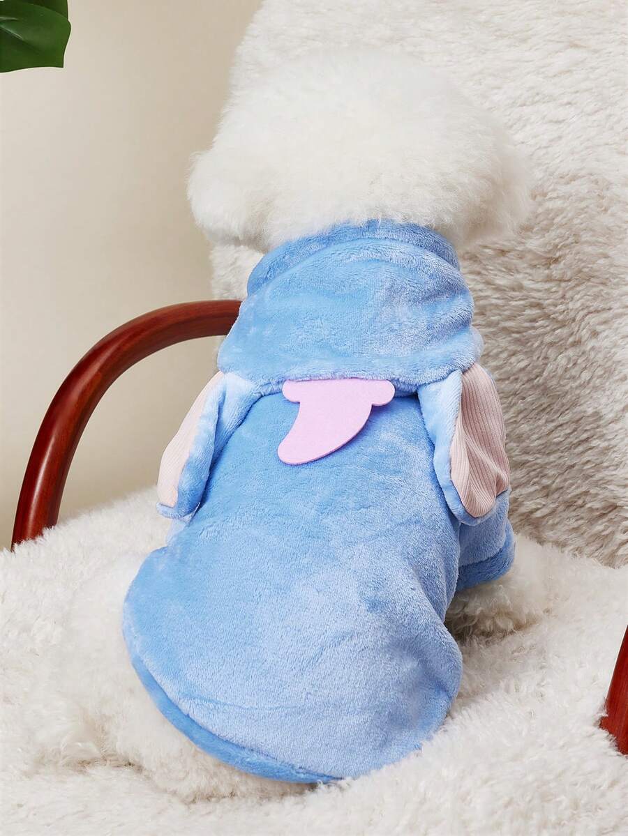 PETSIN 1 件宠物服装快乐小狗可爱卡通短法兰绒服装 - 蓝色大象 - 藍色 - 查看 1