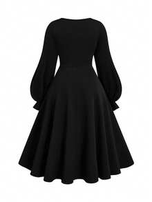 Sweetra Váy chữ A họa tiết trái tim lãng mạn màu tối cỡ lớn cho ngày lễ tình nhân - màu đen - Xem 2