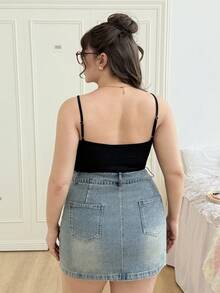 CovetEZ 大尺碼女士緊身高彈力吊帶連體褲 - 黑色 - 查看 4