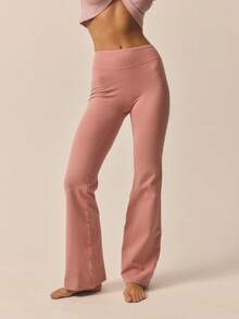 Aralina Quần ống loe tập thể dục cạp chun màu trơn đơn giản dành cho nữ - Hồng - Xem 4