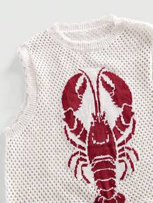 ROMWE MEN 镂空针织龙虾图案圆领无袖休闲舒适透气背心，夏季 - 彩色 - 查看 3