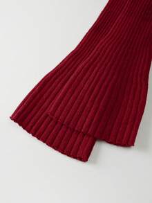 Franclia Neues Herbst/Winter sexy anliegendes Rundausschnitt Trompetenärmel elegantes lässiges Strickkleid für Frauen - Rot - Übersicht 6