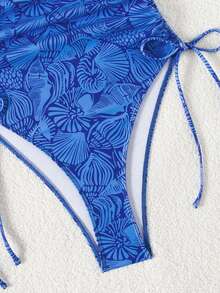 Swim Mod Women's Summer Beach Vacation Floral Print Spaghetti Strap Backless Drawstring Sides Slim-Fit One-Piece Swimsuit One Piece Swimsuit Modest One Piece Swimsuit Hibiscus Swimsuit Tummy Control One Piece Swimsuit Beachwear One Piece - Blue - View 7