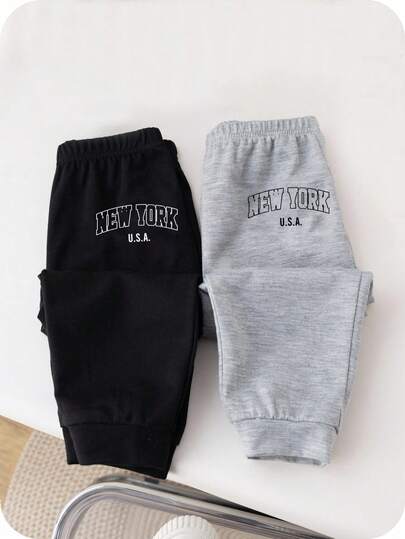 SHEIN 2pcs/Set Baby Boys Fall & Winter Thermal Lined Pants & Sweatpants Set, Fashionable Slogan Graphic, Comfortable Casual Daily Wear, Suitable For Indoor, Outdoor, Sports, Party, Festival, Streetwear, Tracksuit, Joggers Baby Trousers Baby Boy Joggers Pants Baby Joggers