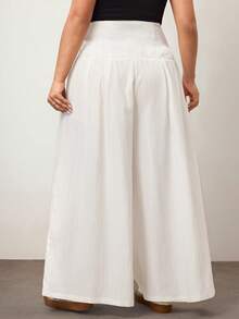 Hourglow Plus Size Casual Solid Color Textured High Waist Loose Pants/2026 /New Year - White - View 8