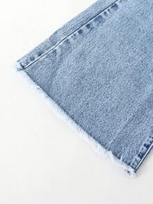 Tween GirlsCasual Basic Comfortable Elegant Fresh Wide Leg Loose Fit Pure White Jeans - Medium Wash - View 4