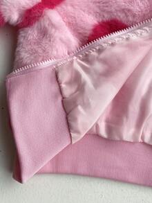 Elladie kids Young Girls' Sweet And Cute Heart-Shape Fluffy Zipper Jacket For Daily Casual And Outdoors, Spring Autumn Winter - Pink - View 6