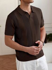 Manfinity Homme Men's Short Sleeve Half-Zip Casual Business Everyday Knit Top Men Brown Knitted Polo Men Brown Tops Men Knit Shirt Mens Casual Tops Men Knitted Tops - Chocolate Brown - View 5