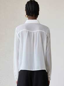 Aveloria Modichic 秋季复古钩针拼接雪纺性感露背喇叭袖长袖衬衫 - 白色 - 查看 6