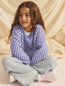 Young Girl Round Neck Cross Pattern Casual Versatile Daily Wear Long Sleeve Sweater, Autumn/Winter Kids Loungewear Lilac Jumper Winter Young Girls Sets Girl Knit Set Purple Sweater For Girls Girl Knit Jumper Girls Knit Set Winter Young Girls Clothes 12 Year Old Girl Jumper Purple Or Lilac