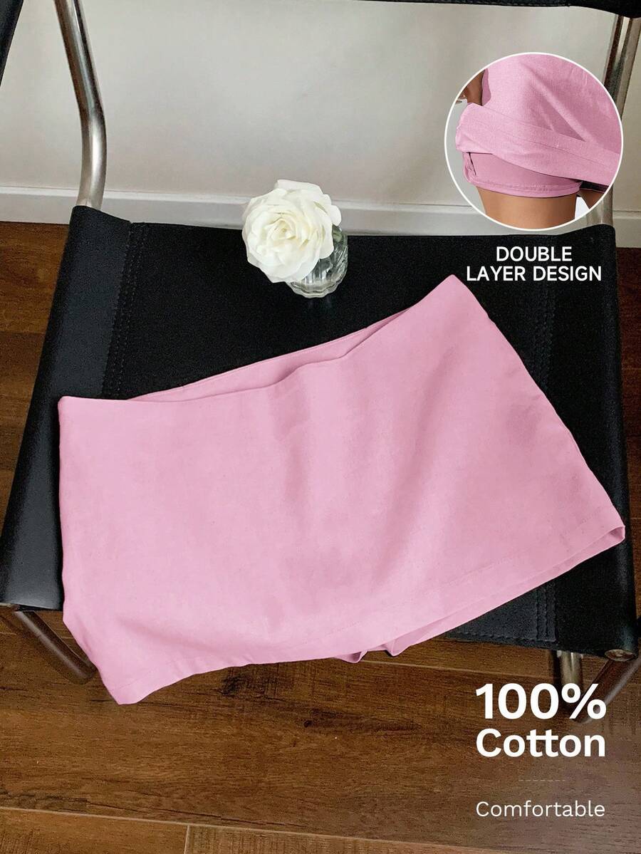 Comfortcana 夏季休闲亚麻迷你低腰裙 - 粉色 - 查看 1