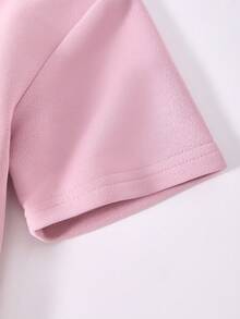 JNSQ 2pcs/Set Young Girls' Round Neck Short Sleeve Graphic Sweatshirt And Fitted Heart Leopard Print Yoga Pants, Spring/Summer - Pink - View 4