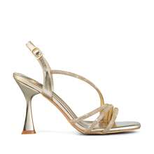 Weide Sandalias de tacón para mujer con tiras tipo diamante, diseño minimalista y punta elegante, tacón bajo estable y suela antideslizante, sandalia elegante mujer para eventos y uso formal - Dorado - Ver 3