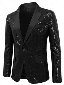 Manfinity AFTRDRK 男士时尚派对亮片斑驳翻领西装外套 - 黑色 - 查看 4