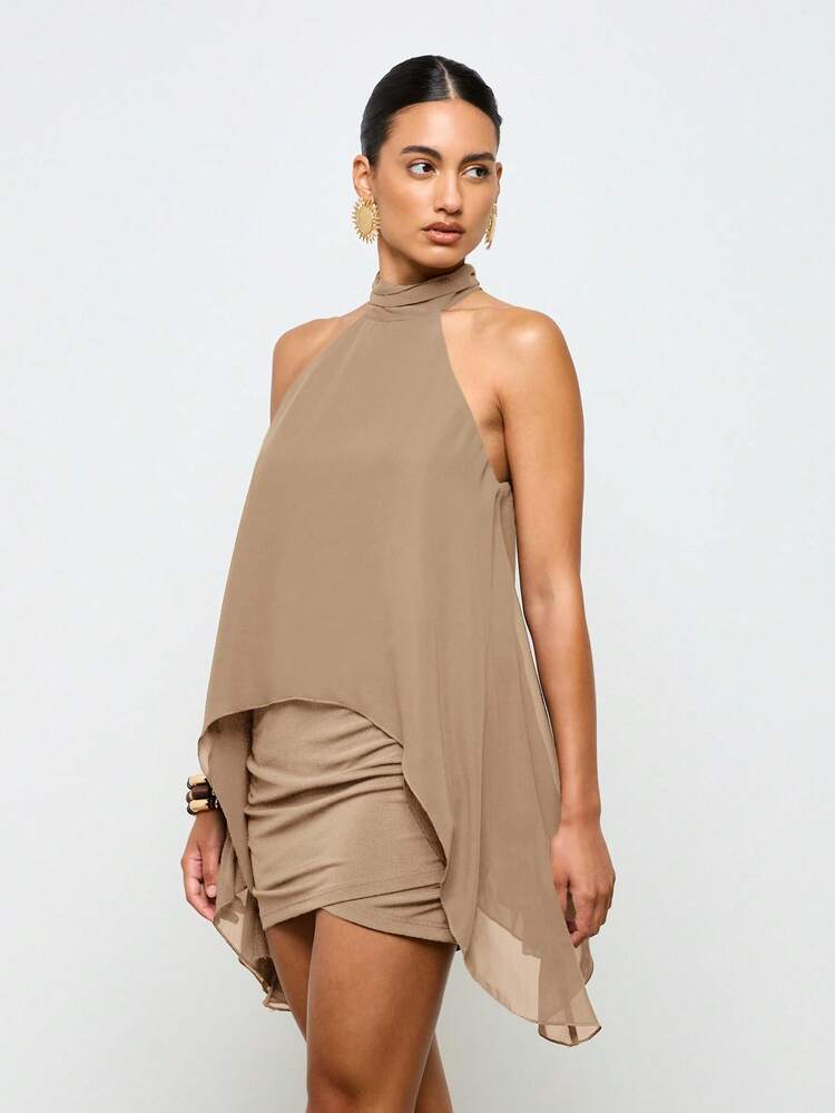 Halterneck Waterfall Asymmetric Tank Top