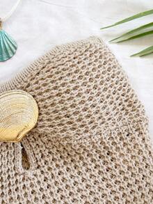 Soleia 女士度假两件套：针织纹理毛衣和流苏金属装饰迷你裙，适合派对、约会、海滩度假、夏季穿搭、假日、下午茶、婚礼季、邮轮旅行、城市之旅、波西米亚风度假、音乐节等场合。 - 卡其色 - 查看 3