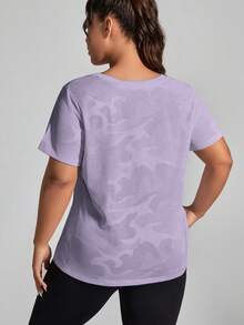 Easithlete 大码女式迷彩印花圆领短袖运动T恤 - 紫丁香色 - 查看 2