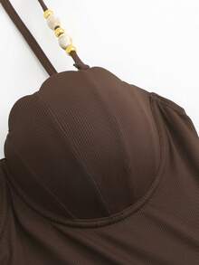 Swim Oasis Women's Casual Vacation Beach Spaghetti Strap Special Fabric Jumpsuit 2 Pieces Swimsuit Brown Bodysuit Brown Two Piece Set Women Skirt Swimsuit Set Brown Bikini Set Brown Swimsuit Women - Brown - View 5