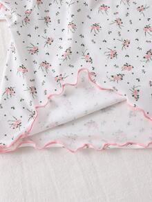SHEIN LMoss Kids 6pcs/Set Piyama Rajut Kasual Nyaman Motif Beruang Kartun Lucu & Bunga dengan Hiasan Ruffle dan Kerah Bulat, Lengan Pendek, dan Celana Panjang untuk Anak Perempuan - MultiWarna - View 8