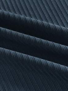 Manfinity BRENVOR 男士休闲罗纹针织系带立领长袖 T 恤，夏季，秋季 - 藍色 - 查看 5