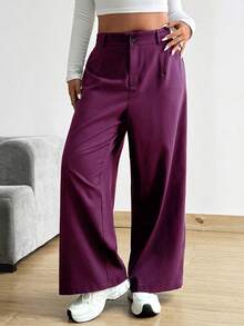 Vionelle 大码宽松直筒裤，带口袋，纯色 - 玫紅色 - 查看 5
