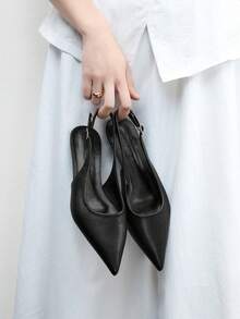 CUCCOO BIZCHIC 女士尖头低跟平底露跟鞋，简约百搭舒适黑色平底鞋，后跟系带设计，适合工作和通勤穿着。 - 黑色 - 查看 7