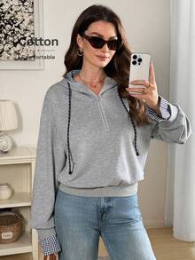 Easowa Women's Drawstring Hooded Zip-Up Contrast Color Block Casual Pullover Sweatshirt, Comfortable For Sports And Home Wear, Autumn/Winter - Multicolor - View 5