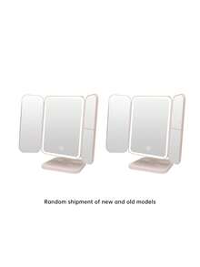 1Pc Three-Fold LED Makeup Mirror, Folding Vanity Mirror With Stand & 3 Color Lighting, Lighted Mirror With Touch Screen Dimming For Cosmetic, Women Gift (White/Pink)