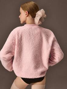 SHEIN Tween Girls Plush, Warm Sweatshirt; Perfect For Dance, Ballet, Dance Training, Everyday Wear, Comfortable At Home, Ballet-Inspired Outfits, Versatile, Christmas. - Pink - View 2