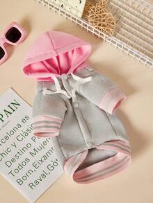 PETSIN 1pc 23 Letter Printed Pet Coat, Gray And Pink, Thick And Warm Pet With Hat - Multicolor - View 2