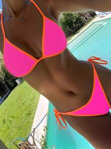 Swim Mod 1 件女士常规泳衣 - 露背纯色甜美细肩带比基尼套装上衣搭配侧系带下装细肩带比基尼套装