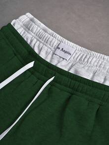 Manfinity EMRG 男士街头风，ins风嘻哈风，二合一腰带，小印花图案腰带，小英文Logo，宽松灰色运动裤，直筒裤型，四季皆宜，适合日常搭配，滑板嘻哈风，男友老公礼物，街头服饰，Y2K风格 - 綠色 - 查看 3