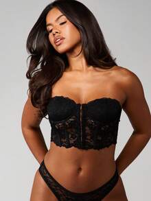 MISSGUIDED 扇形蕾丝钩眼抹胸上衣无肩带文胸露脐上衣甜心领束身胸衣式晚宴派对夜店装内衣风上衣 - 黑色 - 查看 3