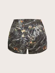 SHEIN EZwear 春夏新款休闲短裤套装，适合外出、日常穿着、派对、音乐节、返校、毕业典礼、度假、街头风、休闲、购物、城市漫步、运动、瑜伽、健身、网球等多种场合穿着，可外穿或内搭，高弹针织面料，褶皱设计，黑色、灰色迷彩印花，三件套，大码尺码 - 彩色 - 查看 6