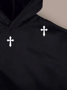 Manfinity Dauomo 男士休闲字母十字印花卫衣，秋季款 - 黑色 - 查看 3