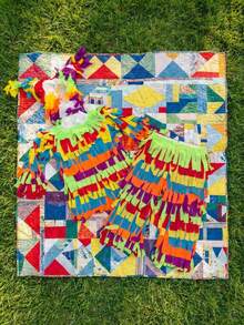 Niño disfraz fiesta temática decoración flecos tela ligera holgado cuello redondo manga larga primavera verano carnaval evento conjunto - Multicolor - Ver 2